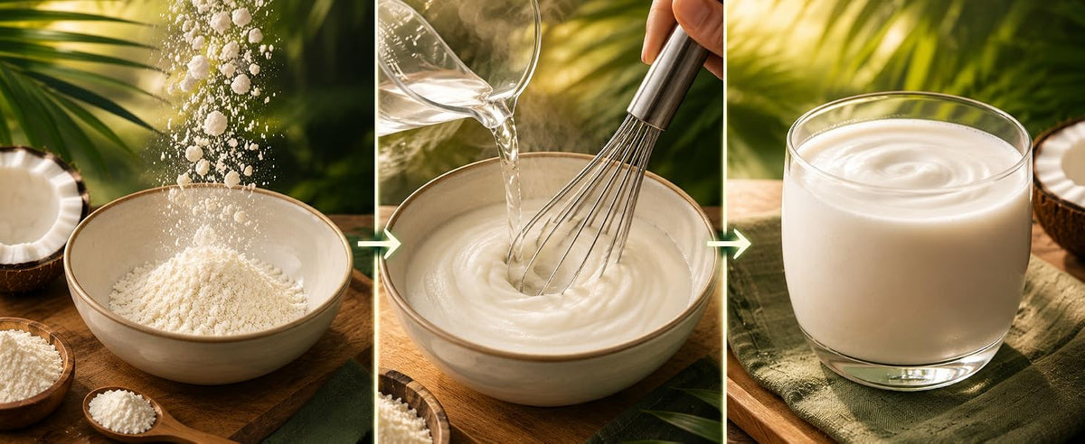 Cómo preparar leche de coco en polvo sin grumos: agua caliente y batir