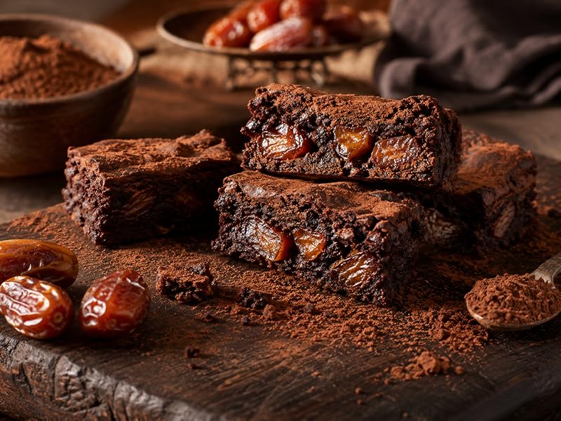 Brownies de chocolate sin azúcar añadido hechos con dátiles Deglet Nour troceados
