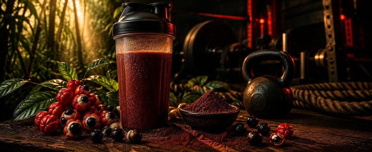 Batido antes de entrenar con guaraná en polvo, proteína, plátano y leche de avena