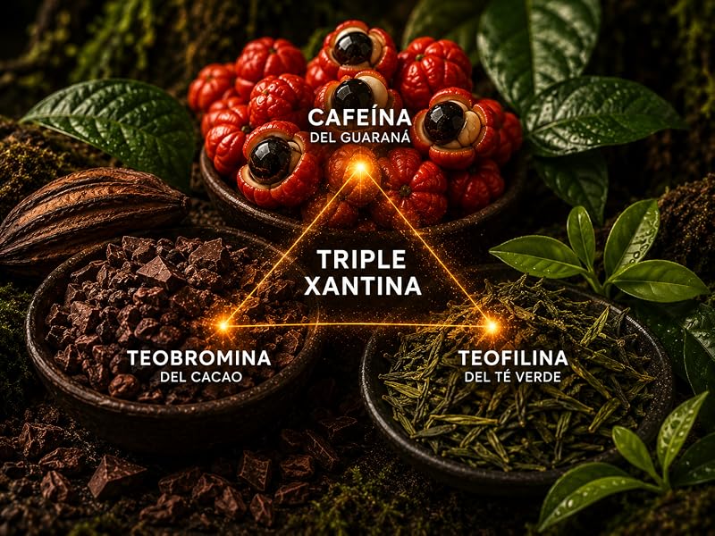 Triple xantina: cafeína del guaraná, teobromina del cacao y teofilina del té verde