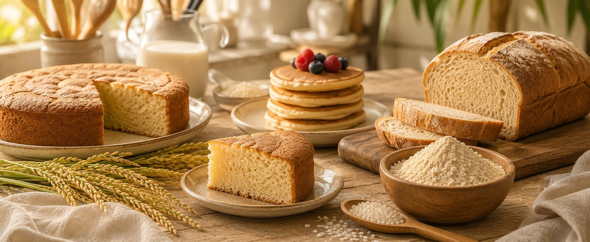 Bizcochos, tortitas y pan hechos con leche de arroz en polvo
