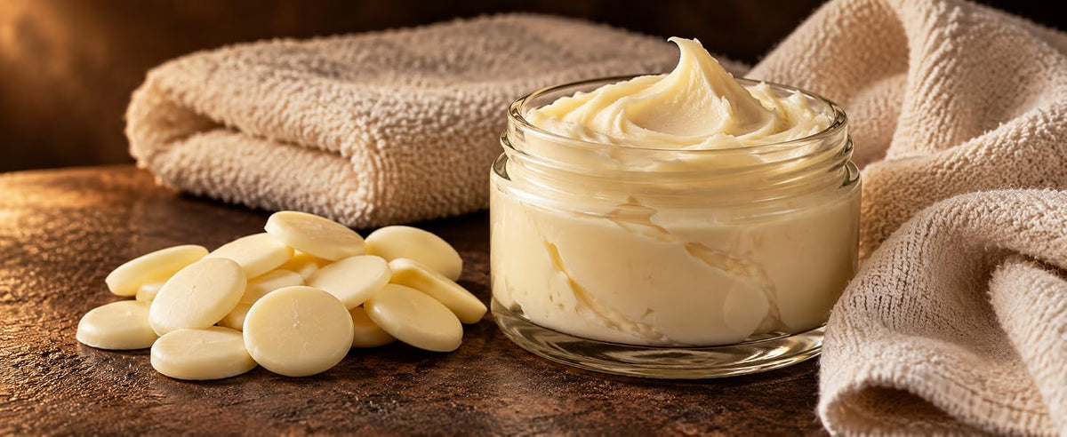 Crema corporal casera con manteca de cacao fundida con aceite vegetal