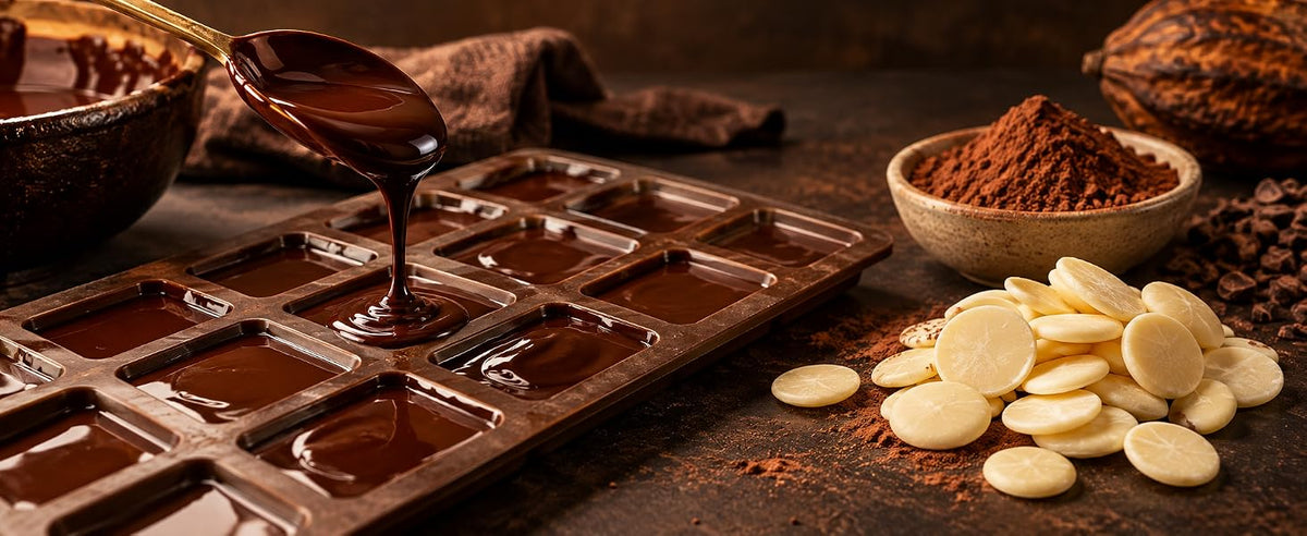 Chocolate casero con manteca de cacao: funde la manteca y añade cacao en polvo