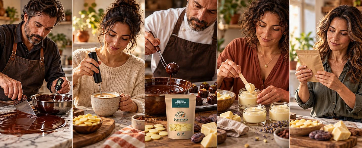 Una manteca de cacao, cinco usos: chocolate, repostería, café keto, crema corporal y bálsamo