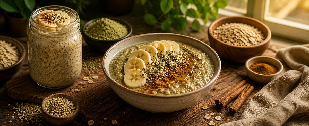 Porridge de avena con proteína de cáñamo y canela