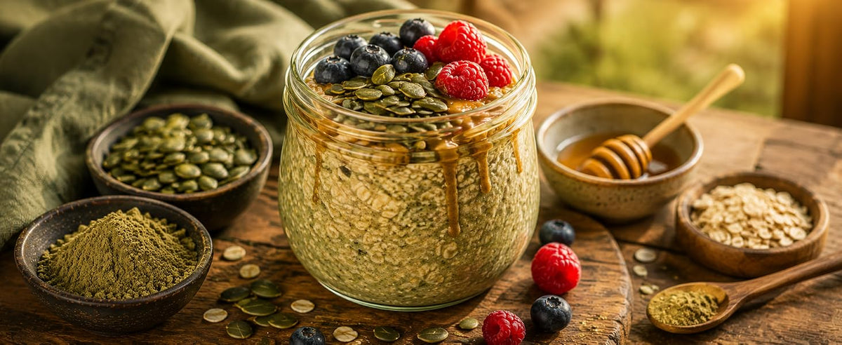 Porridge de avena con proteína de pepita de calabaza, bayas y semillas