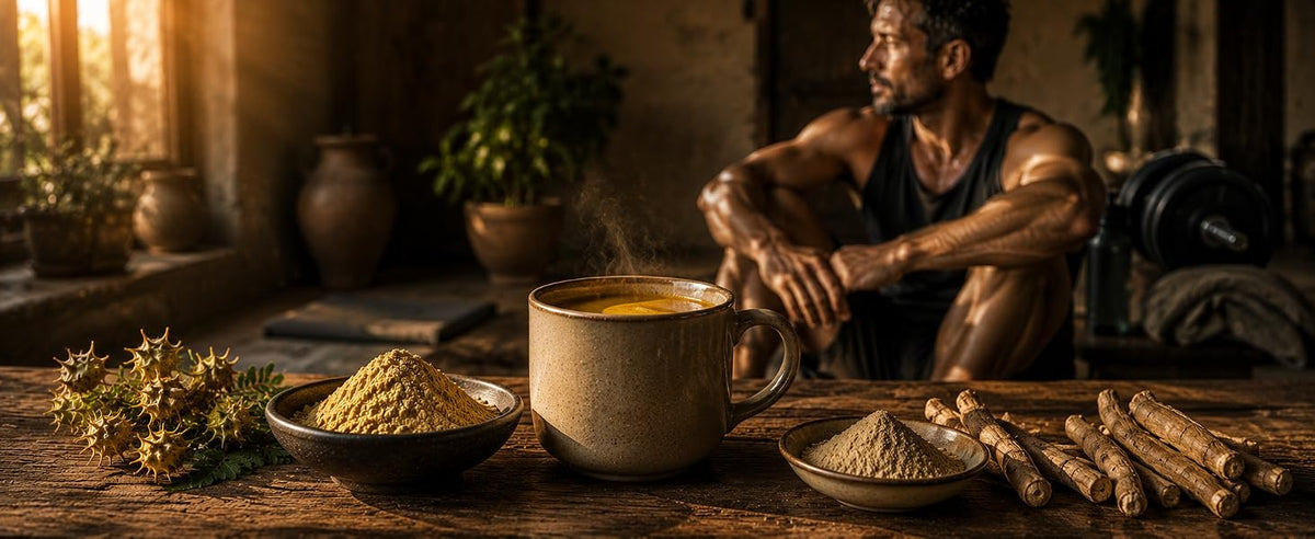 Bebida caliente de tribulus y ashwagandha con leche de avena tras el entrenamiento
