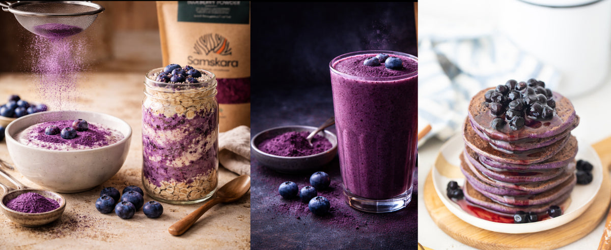 Recetas con arándano en polvo: overnight oats, smoothie morado y tortitas de arándanos