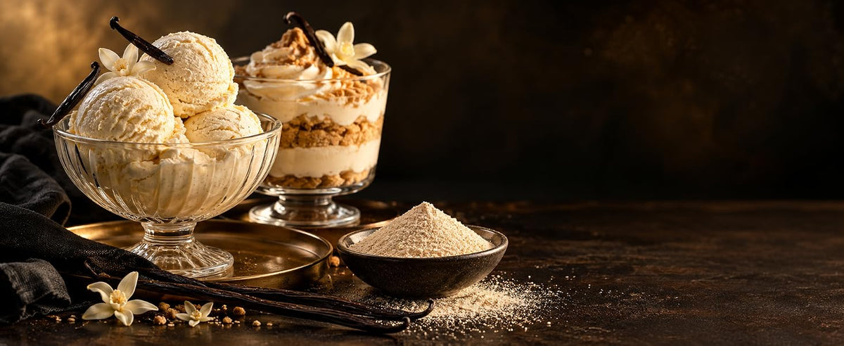 Helado de vainilla casero con motitas hecho con vainilla en polvo