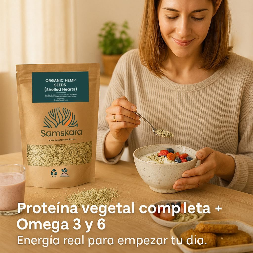 Semillas de Cáñamo Peladas BIO | Espolvorea Omega-3 y 6 en Cada Plato | Origen UE, Crudas y sin THC | Samskara