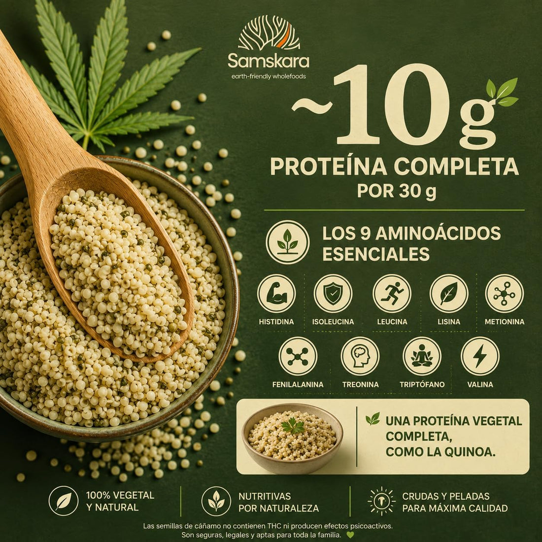 Semillas de Cáñamo Peladas BIO | Espolvorea Omega-3 y 6 en Cada Plato | Origen UE, Crudas y sin THC | Samskara