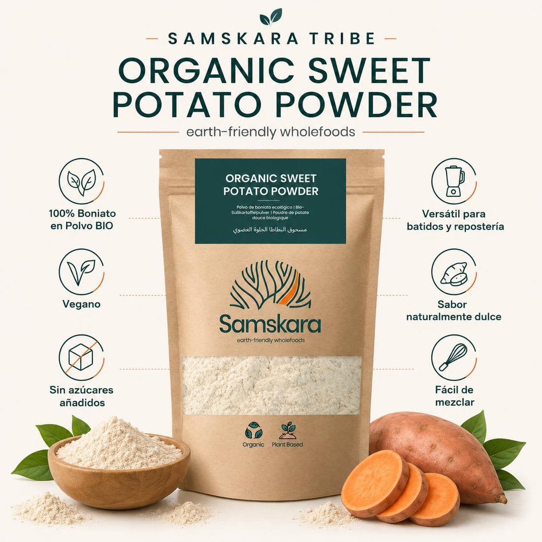 Boniato en Polvo BIO | Endulza Batidos y Repostería de Forma Natural | Fuente de Fibra y Vitamina A | Samskara