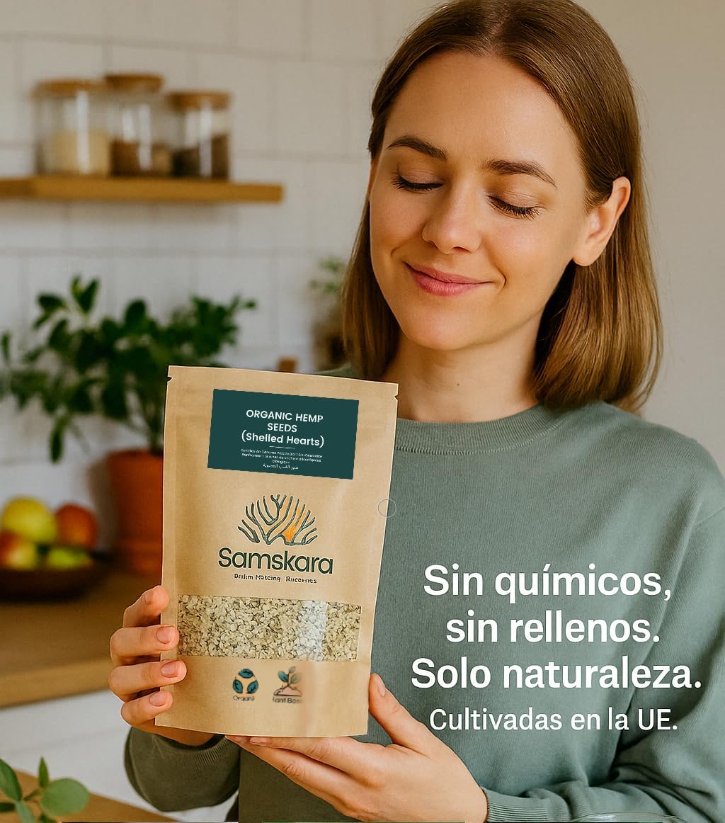 Semillas de Cáñamo Peladas BIO | Espolvorea Omega-3 y 6 en Cada Plato | Origen UE, Crudas y sin THC | Samskara