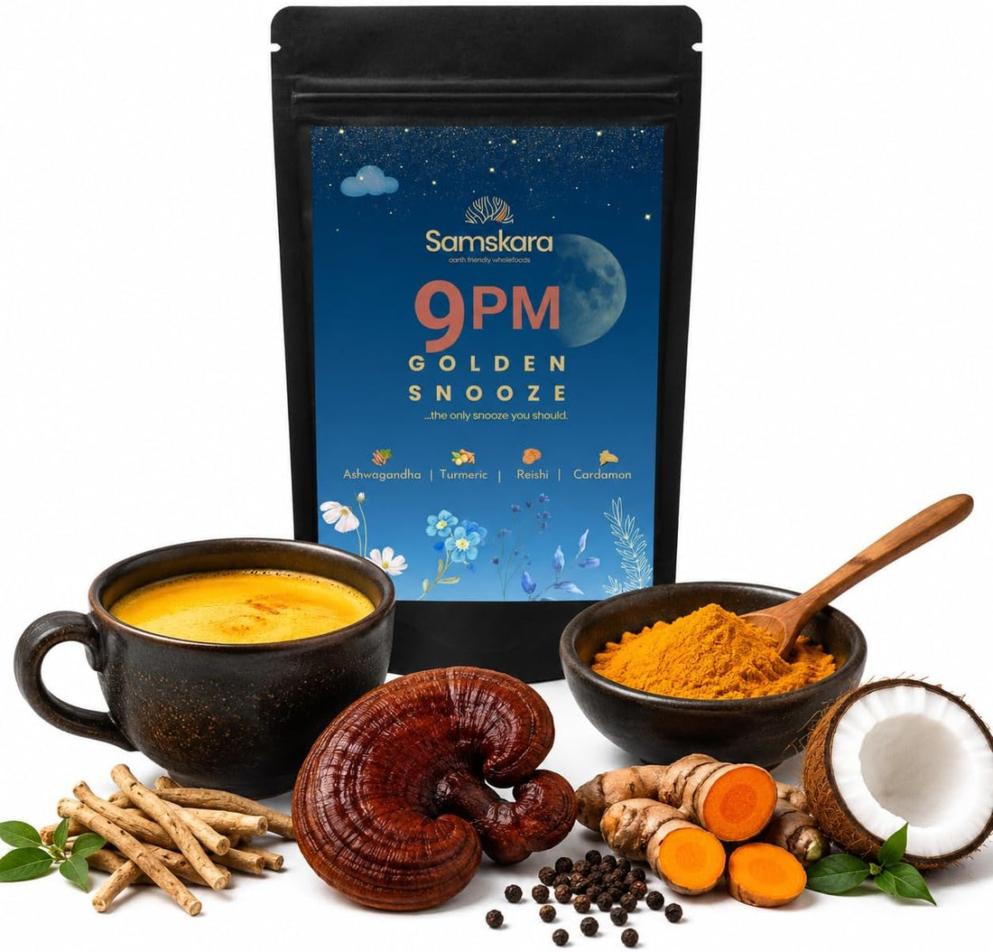 Golden Snooze 9 P.M BIO – 160 g | Termina el Día con tu Leche Dorada Especiada | Cúrcuma, Reishi y Ashwagandha | Samskara