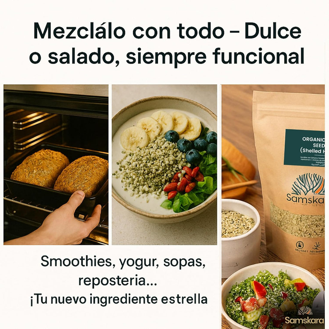Semillas de Cáñamo Peladas BIO | Espolvorea Omega-3 y 6 en Cada Plato | Origen UE, Crudas y sin THC | Samskara