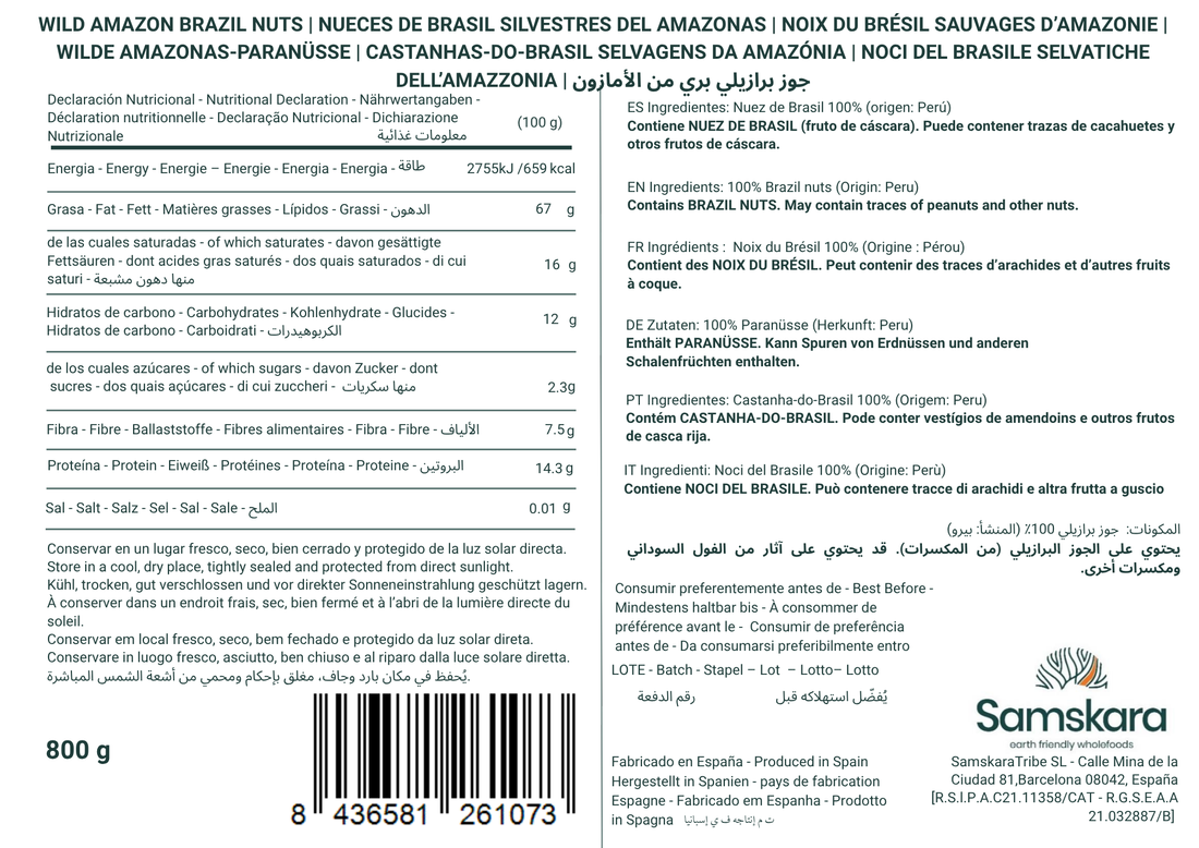 Nueces de Brasil Silvestres del Amazonas - Envasadas al Vacío - 800 g