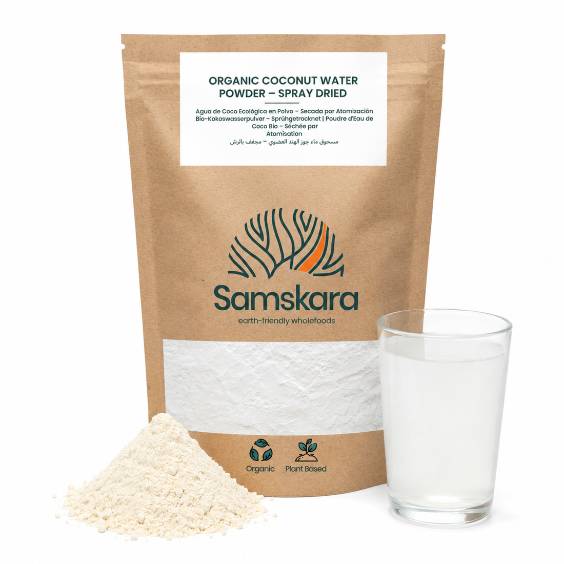 Samskara Agua de Coco en Polvo Ecológica | 250g | Secada por Atomización, 100% Pura, Polvo de Agua de Coco Ecológica de Sri Lanka, de Origen Vegetal y Vegana, para Smoothies, Bebidas y Recetas