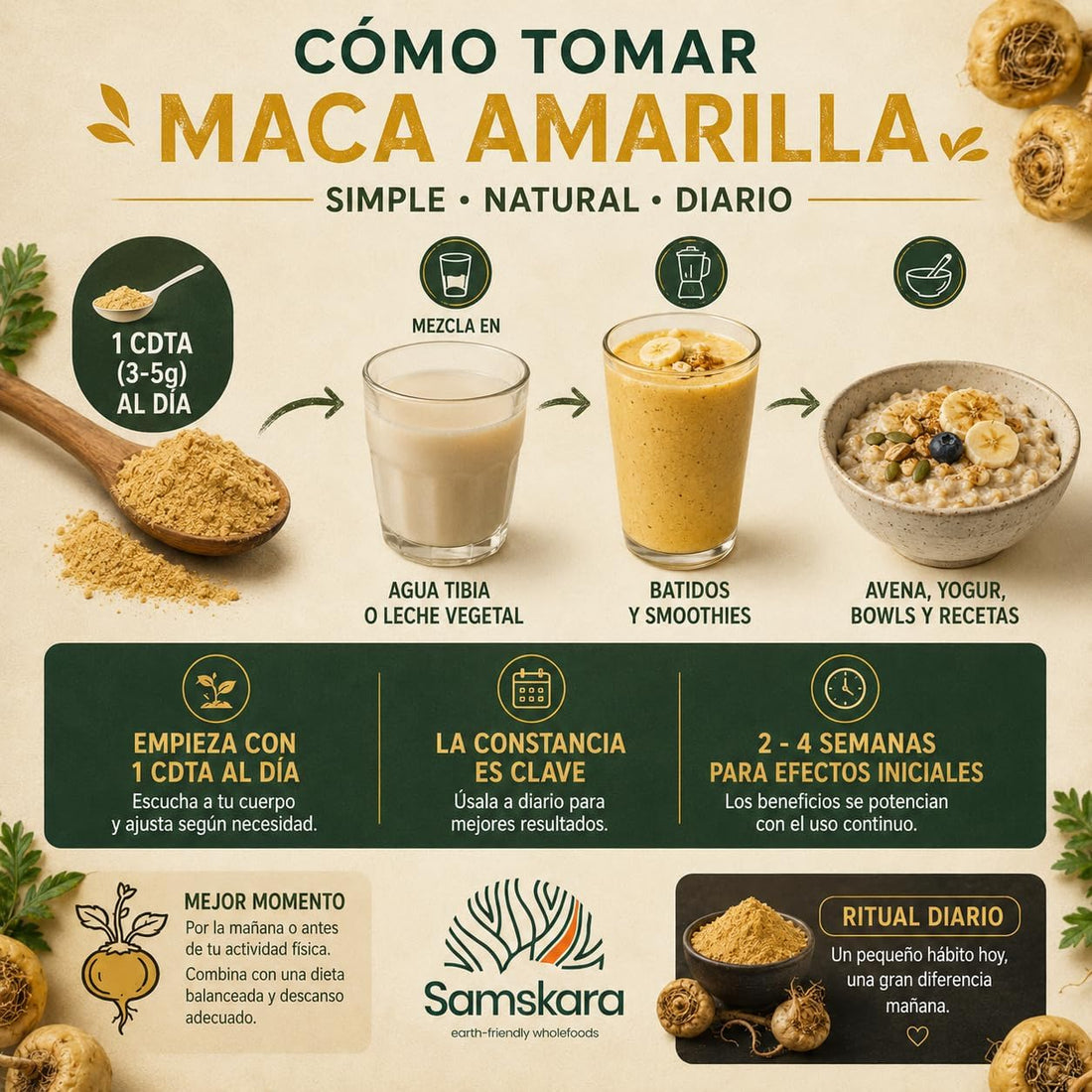 Maca en Polvo BIO | Suaviza tu Café con Sabor Malteado Andino | Raíz Peruana con Minerales | Samskara