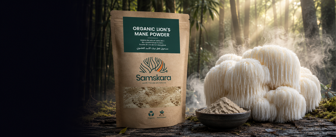 Melena de León en Polvo BIO | Prepara Cafés y Elixires de Seta | 100 % Hericium Erinaceus Molido | Samskara