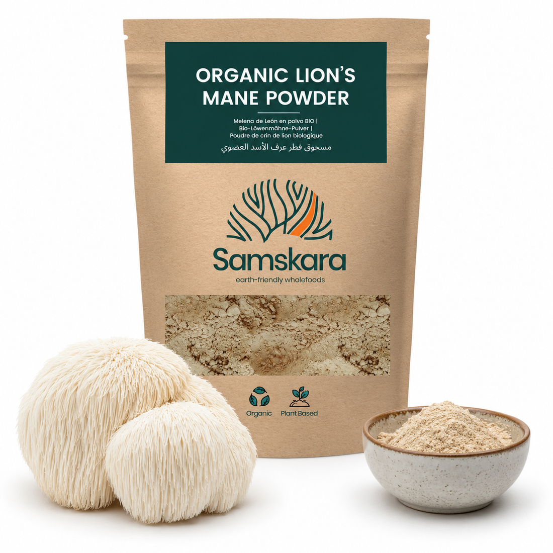 Melena de León en Polvo BIO | Prepara Cafés y Elixires de Seta | 100 % Hericium Erinaceus Molido | Samskara