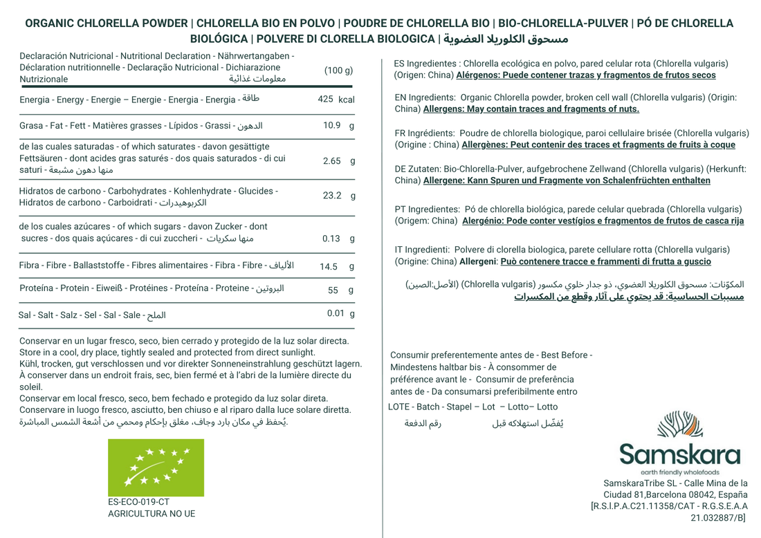 Chlorella en Polvo BIO | Suma Clorofila y Proteína Vegetal a tu Día | Microalga Pura sin Aditivos | Samskara