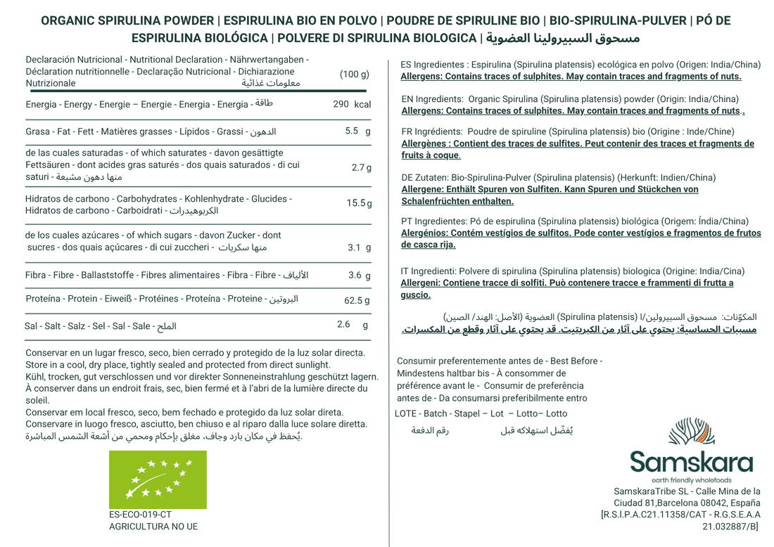 Espirulina en Polvo BIO | Completa tus Batidos con Proteína y Clorofila | Microalga Clásica sin Aditivos | Samskara