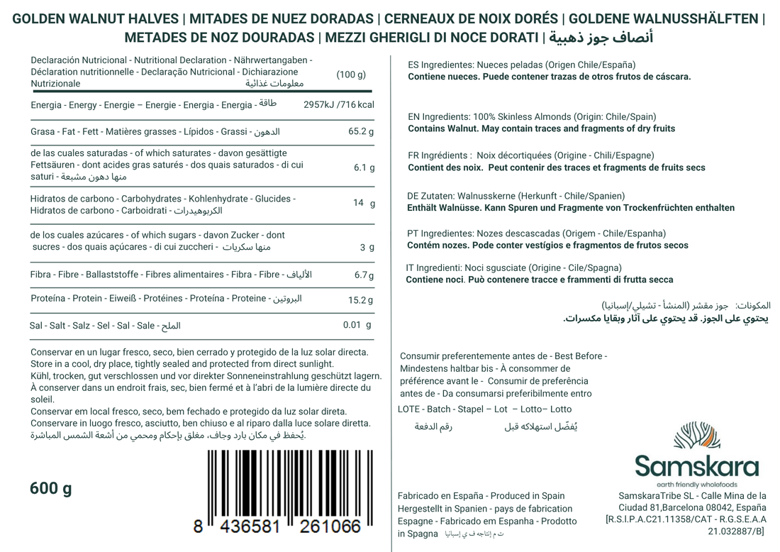 Mitades de Nuez Doradas Premium - Envasadas al Vacío - 600g