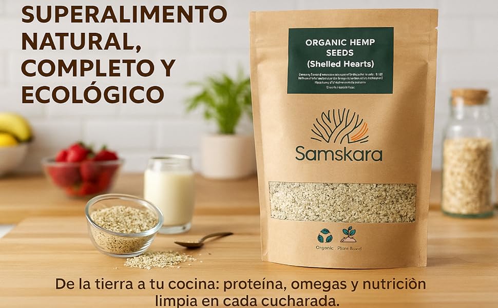 Semillas de Cáñamo Peladas BIO | Espolvorea Omega-3 y 6 en Cada Plato | Origen UE, Crudas y sin THC | Samskara