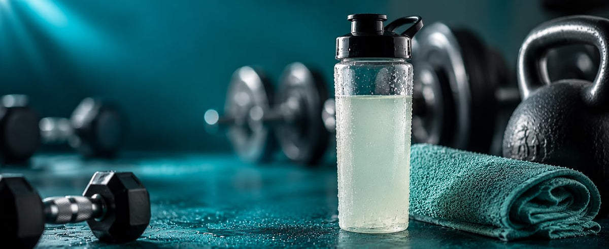 Botella de agua de coco en polvo con potasio natural para después del ejercicio