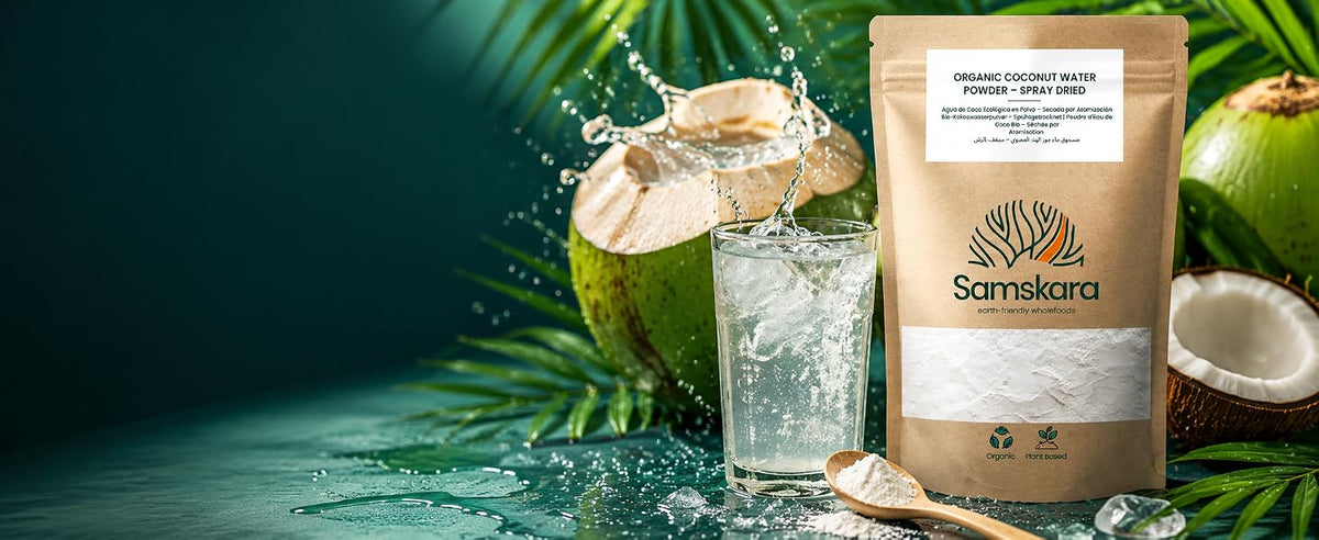 Agua de coco en polvo ecológica Samskara, 100 % pura y secada por atomización
