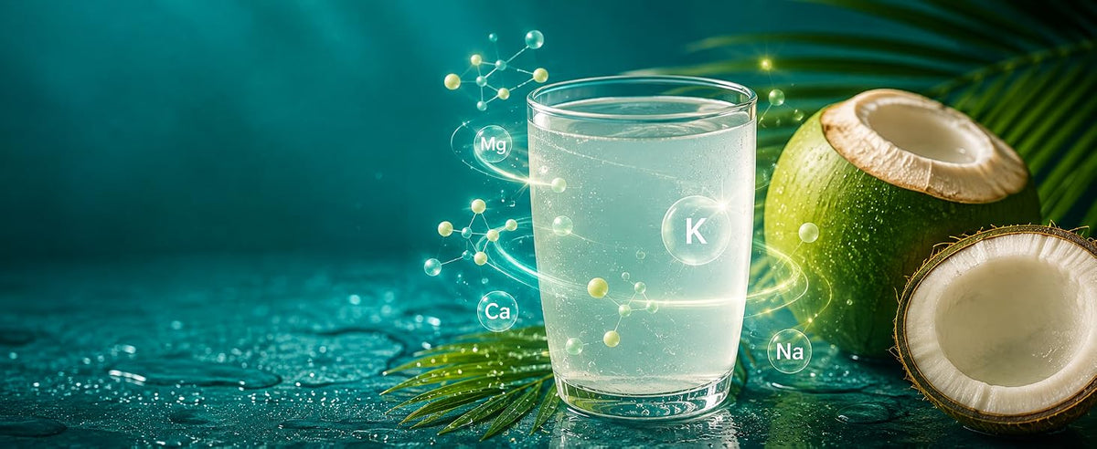 Agua de coco en polvo con el potasio natural propio de la fruta