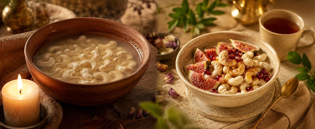 Anacardos crudos en remojo para preparar leches vegetales, cremas y salsas