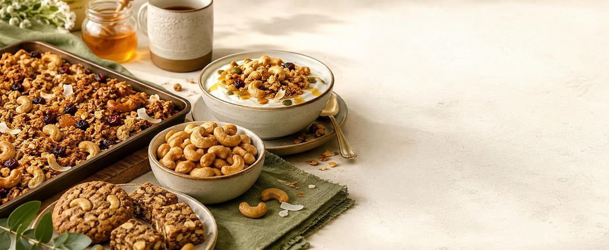 Granola, cookies y brownies con anacardos tostados para un acabado crujiente