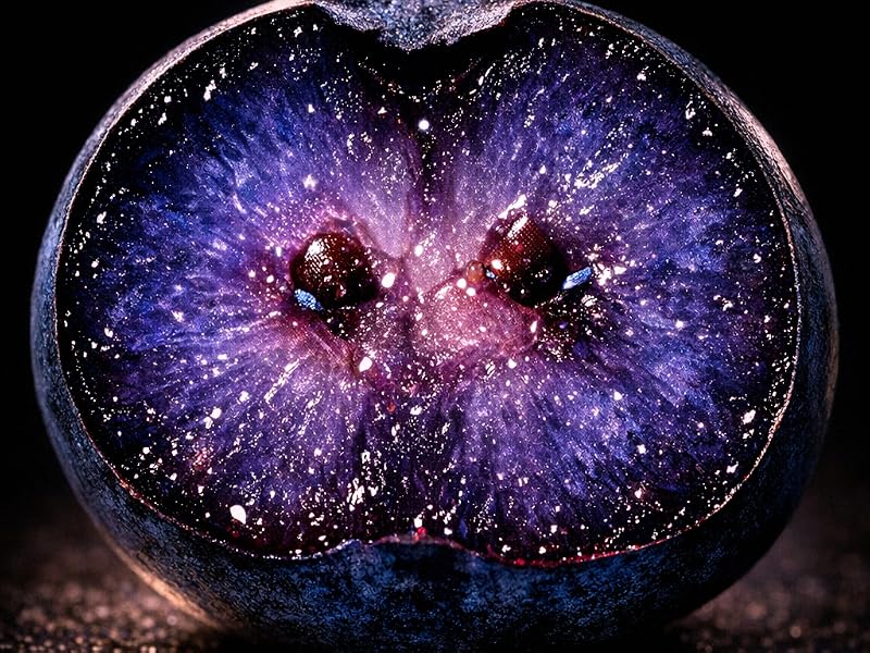 Arándano abierto con su color azul violeta natural, base del arándano en polvo liofilizado