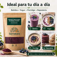 Arándano Nórdico en Polvo BIO – 150 g | Da Color y Sabor Real a tus Batidos | 100 % Arándanos Liofilizados | Samskara