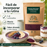 Arándano Nórdico en Polvo BIO – 150 g | Da Color y Sabor Real a tus Batidos | 100 % Arándanos Liofilizados | Samskara