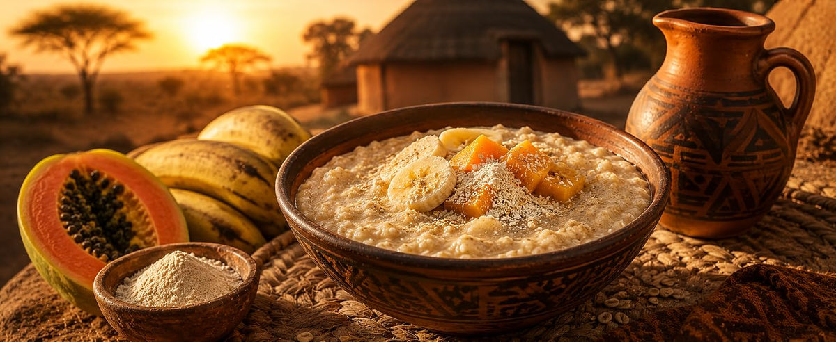 Gachas de avena o mijo con baobab en polvo y leche vegetal, receta tradicional africana