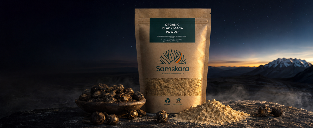 Maca Negra en Polvo BIO | Redondea Batidos, Café y Repostería | Raíz Andina de Sabor Malteado | Samskara