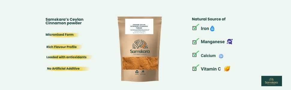 Canela de Ceilán en Polvo BIO | Aromatiza Cafés y Postres con Sabor Delicado | Micronizada Extra Fina | Samskara