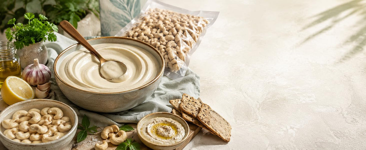Crema de anacardos y queso vegano para untar, dips y salsas