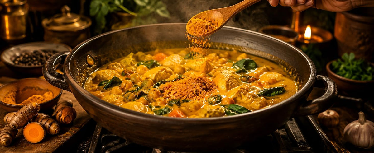 Cúrcuma en polvo para cocinar: curry, arroz, sopas, huevos revueltos, hummus y adobos