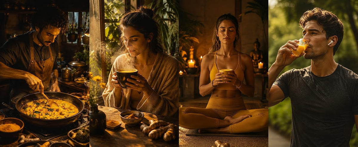 Cúrcuma de raíz entera para cocinar, preparar golden milk y rituales de la tradición ayurvédica