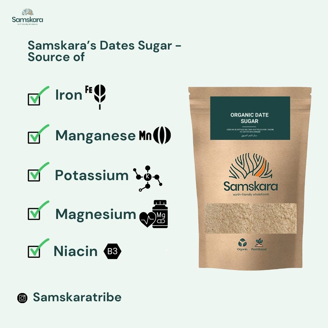 Azúcar de Dátil BIO – 500 g | Sustituye el Azúcar Refinado en tu Repostería | 100 % Dátiles Molidos | Samskara