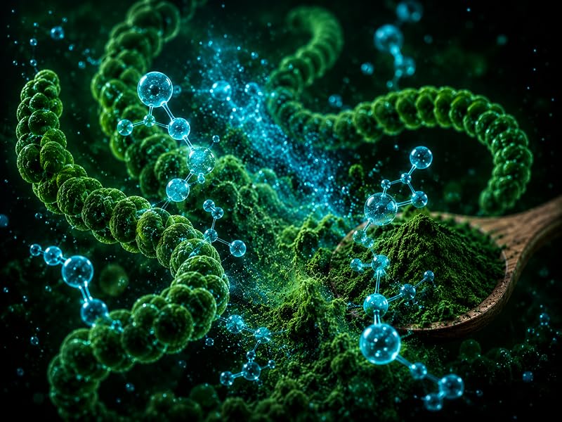 Ilustración de la espirulina y su pigmento azul-verde, la ficocianina