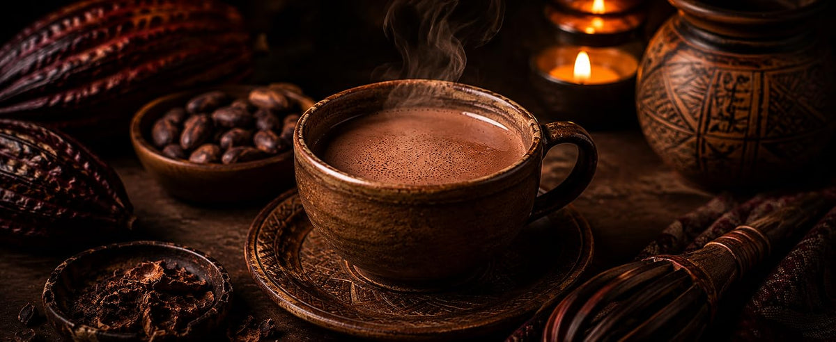 Bebida de cacao caliente hecha con granos de cacao triturados