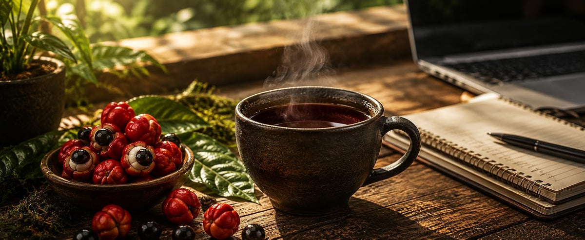 Ritual de mañana con guaraná en polvo en agua caliente o zumo de naranja como alternativa al café