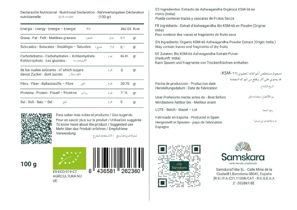Ashwagandha KSM-66 Pulver BIO - 100g
