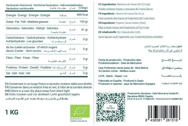 Manteca de Cacao BIO - 1kg