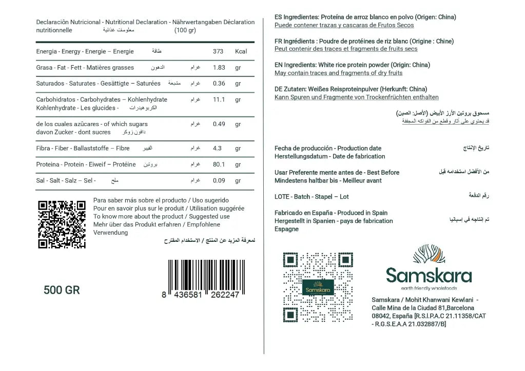 Proteína de Arroz Blanco - 500g