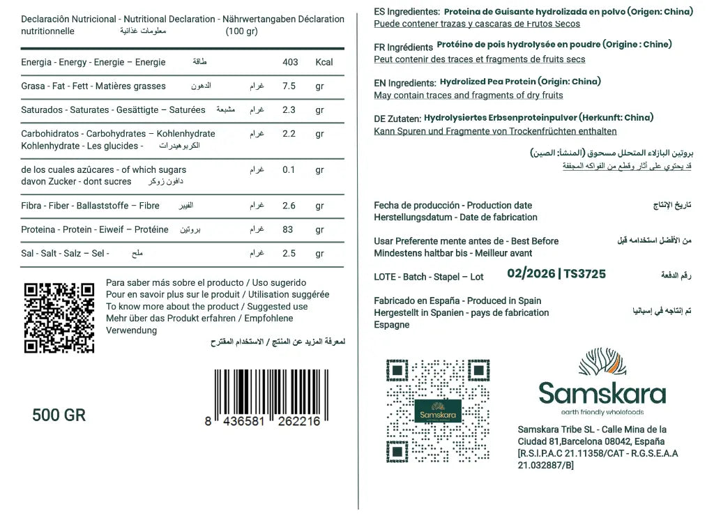 Proteína de Guisante Ultra Hidrolizada - 500g